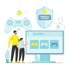 Parental control for kids gaming, vector illustration.