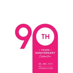 90th anniversary logo. Anniversary celebration logo design with pink color for booklet, flyer, magazine, brochure poster, web, invitation or greeting card. vector illustrations.