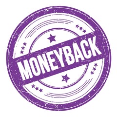 MONEYBACK text on violet indigo round grungy stamp.