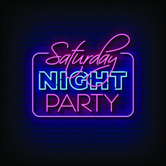 Saturday Night Party Neon Signs Style Text Vector