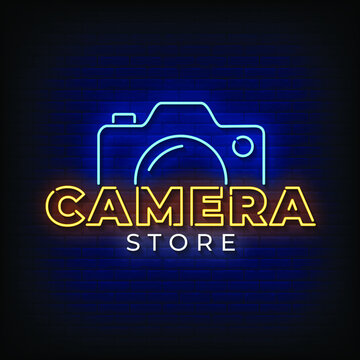 Camera Store Neon Signs Style Text Vector