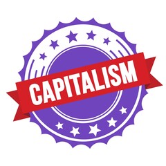 CAPITALISM text on red violet ribbon stamp.