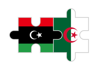 puzzle pieces of libya and algeria flags. vector illustration isolated on white background	
