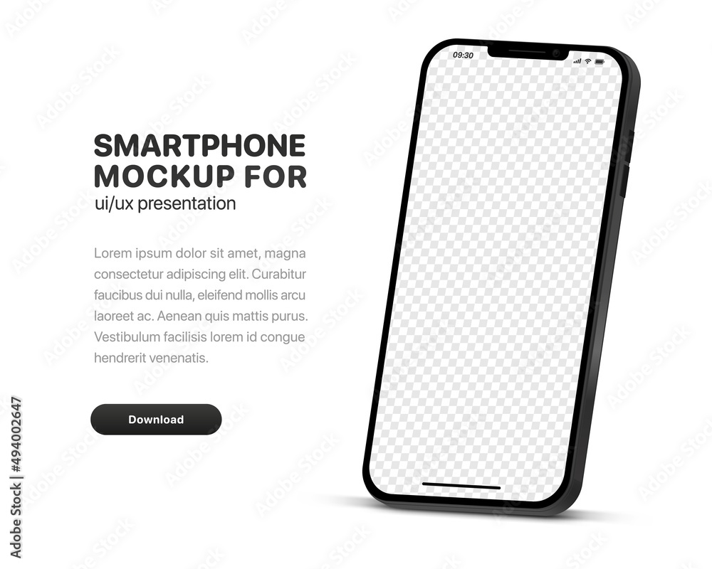 Aufkleber 3d high quality vector smartphone mockups. Ultra realistic mobile device UI UX mockup for presentation template. 3d isometric phone with different angles views. Cellphone frame with  fillable field.