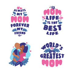A set of lettering design and sticker mom and son is good for Mothers day