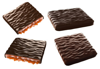 Chocolate with caramel filling. Isolated on white background. 3d illustration.