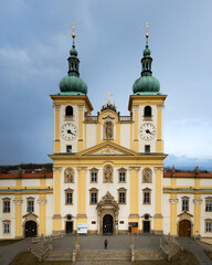 Vertical shot of Minor Basilica of the Virgin Mary on Svaty Kopecek in Olomouc, Czechia