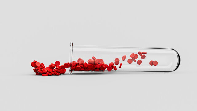 3d illustration of plastic granulates falling from a sample test tube isolated on a white background