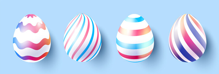 Vector easter holiday illustration with different painted eggs. Happy easter design of set of decorative colored egg for greeting card, banner