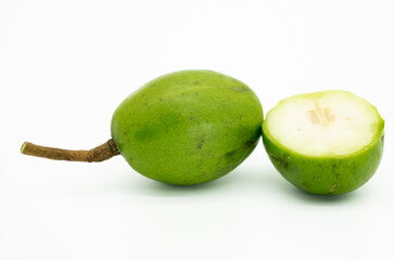 half slice hog plum fruits isolate on white background