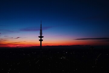 Fototapeta premium Hamburg Heinrich Hertz tower against the sunset sky