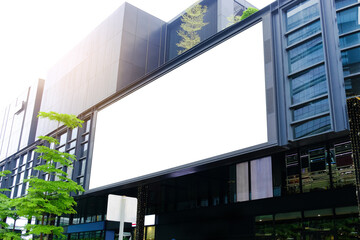 Billboard mock-up on the building. Template of empty information billboard, Mock-up of a city...