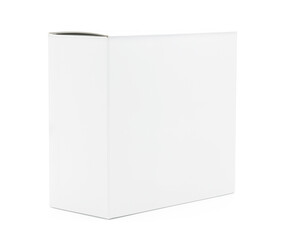 White cardboard box isolated on white background with clipping path. Suitable for packaging.