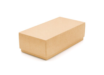 Brown cardboard box isolated on white background with tape. Suitable for packaging.
