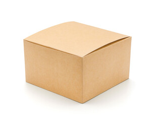 Brown cardboard box isolated on white background with tape. Suitable for packaging.