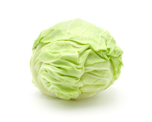 Fototapeta premium Fresh cabbage with droplets of water isolated on white background.