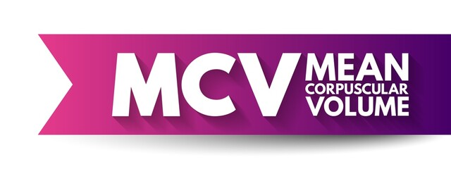 MCV Mean Corpuscular Volume - measure of the average volume of a red blood corpuscle, acronym text concept background - obrazy, fototapety, plakaty