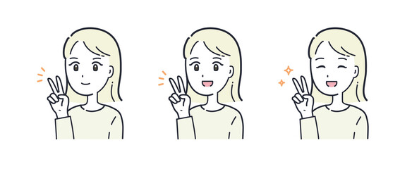 ピースサインをする女性のイラスト素材