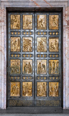 Holy Door - Porta Sancta - by Vico Consorti symbolic bronze entrance to St. Peter Basilica San Pietro in Vatican city district of Rome in Italy - 494008262