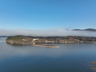 山中湖から見る富士山周辺　山梨県 ドローン空撮
