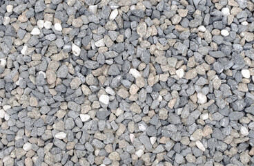 Top view of pebble stones for texture background. Decorative ground in the garden. Blank for text with copy space.