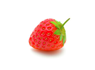 Fresh red ripe strawberry with leaf isolated on white background.