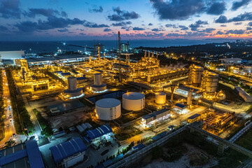 Petrochemical plant, oil refinery factory with Twilight.