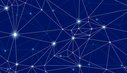 Technology communication seamless vector pattern with connected thin lines, blue endless wallpaper background science theme.