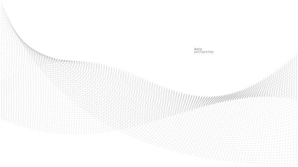 Light grey abstract background, vector wave of flowing particles, curvy lines of dots in motion, technology and science theme, airy and ease futuristic illustration.