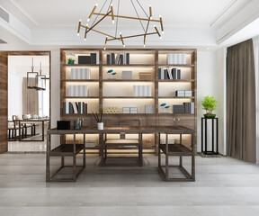 3d rendering business meeting and working room in home office asian style