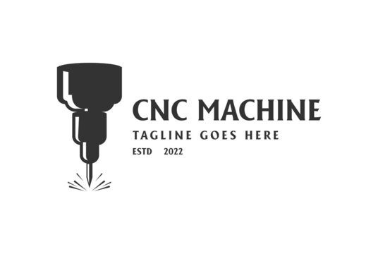 Retro Vintage CNC Machine for Industry Factory Logo Design Vector