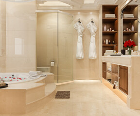 Fototapeta na wymiar 3d rendering modern bathroom with luxury tile decor
