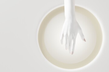 Woman plaster hand with beautiful nail for jewelry and cosmetic product presentation. 3d rendering illustration.
