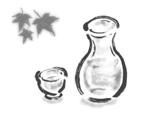 冷酒の手描き和風イラスト　モノクロ