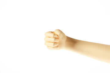 hand gesture in white background. fist, hard, hit, smash, break. 3d rendering illustration.
