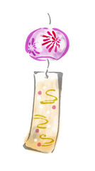 風鈴の手描き和風イラスト　ベクター　紫