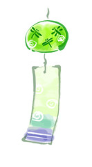 風鈴の手描き和風イラスト　ベクター　緑