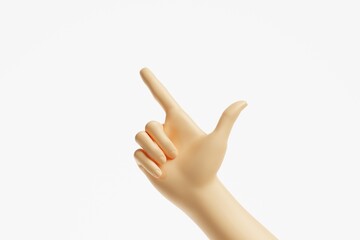 hand gesture in white background. shoot, arrow, point to. 3d rendering illustration.