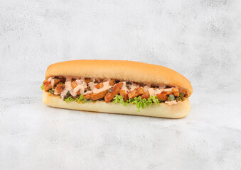 Chicken slices sandwich with vegetables and delicious sauce