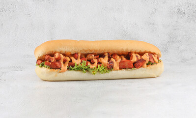 Chicken slices sandwich with vegetables and delicious sauce