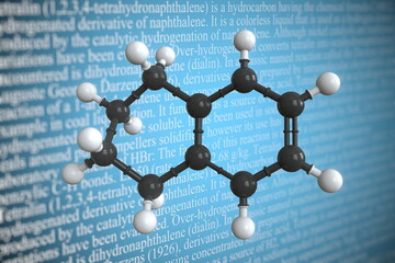 Molecular model of tetrahydronaphthalene, 3D rendering