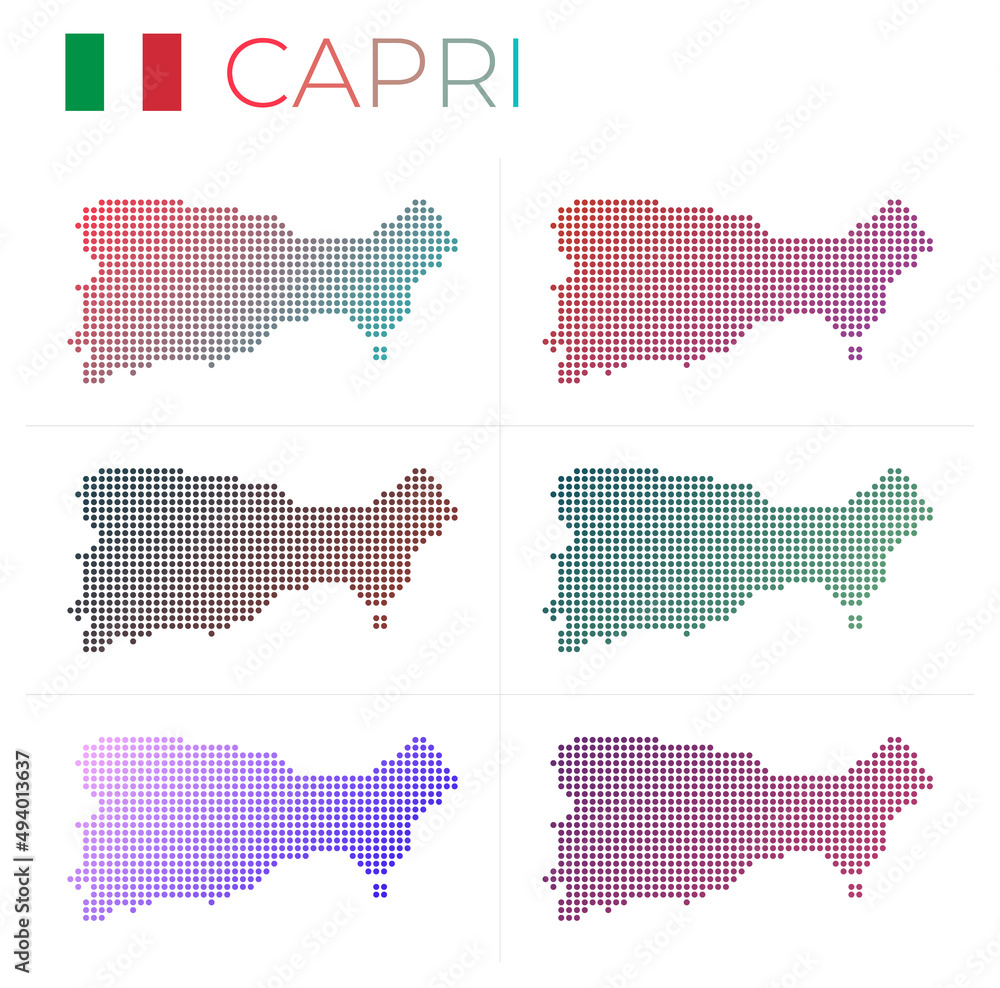 Poster capri dotted map set. map of capri in dotted style. borders of the island filled with beautiful smoo