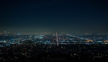 Beautiful panoramic view of skyline of the city of Los Angeles at night, California, United States