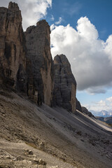 Mountain trail Tre Cime di Lavaredo in Dolomites in Italy