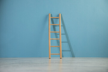 wooden stairs on blue background