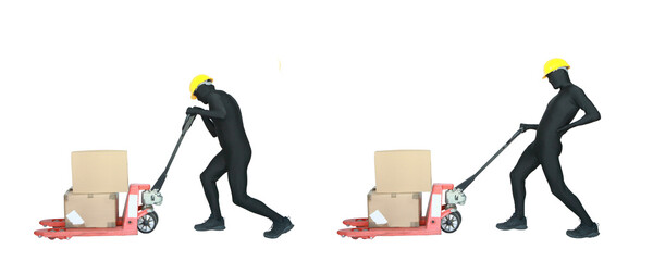 Anonymous worker  pulling a forklift with boxes