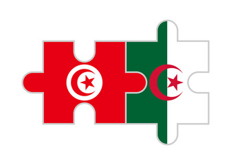 puzzle pieces of tunisia and algeria flags. vector illustration isolated on white background