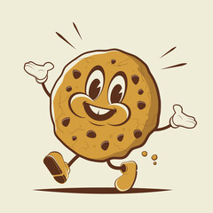 funny retro cartoon illustration of a cookie
