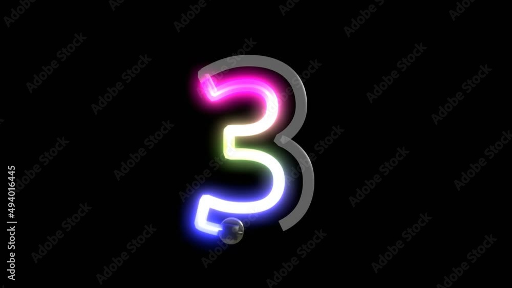 Aufkleber animation of neon lights turning on displaying the number 3