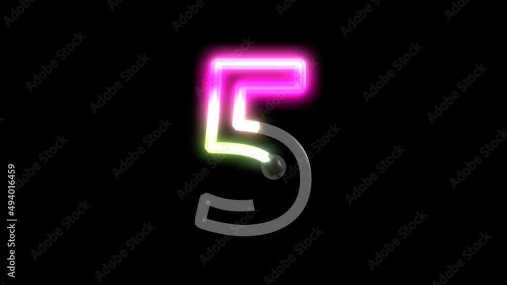 Poster animation of neon lights turning on displaying the number 5